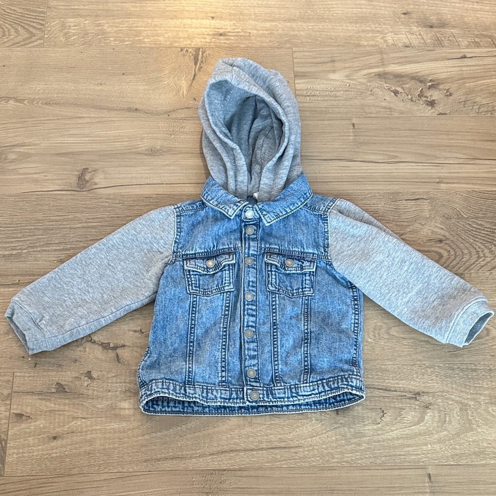 5/$25: H&M Kids Blue Denim Jacket with Gray Hoodie